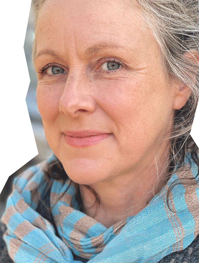 Photo of Gab Cody, a white woman with light hair, wearing a light blue scarf.