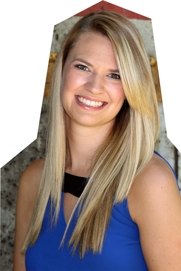 Photo of Amanda Olmstead, a white woman with long blonde hair, wearing a blue shirt and smiling.