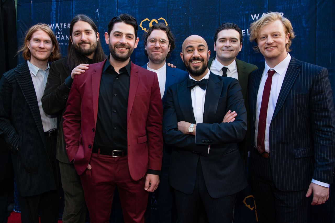 A photo of the members of PigPen Theatre Co. on the opening night of Water For Elephants on Broadway