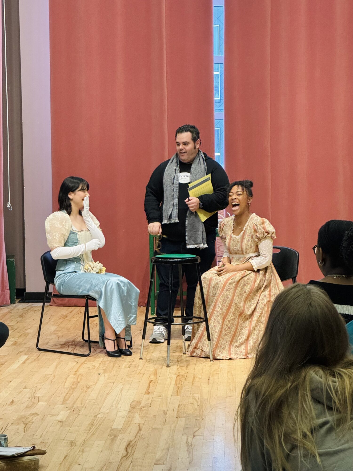 Josh Gad works with students on a comedic scene.