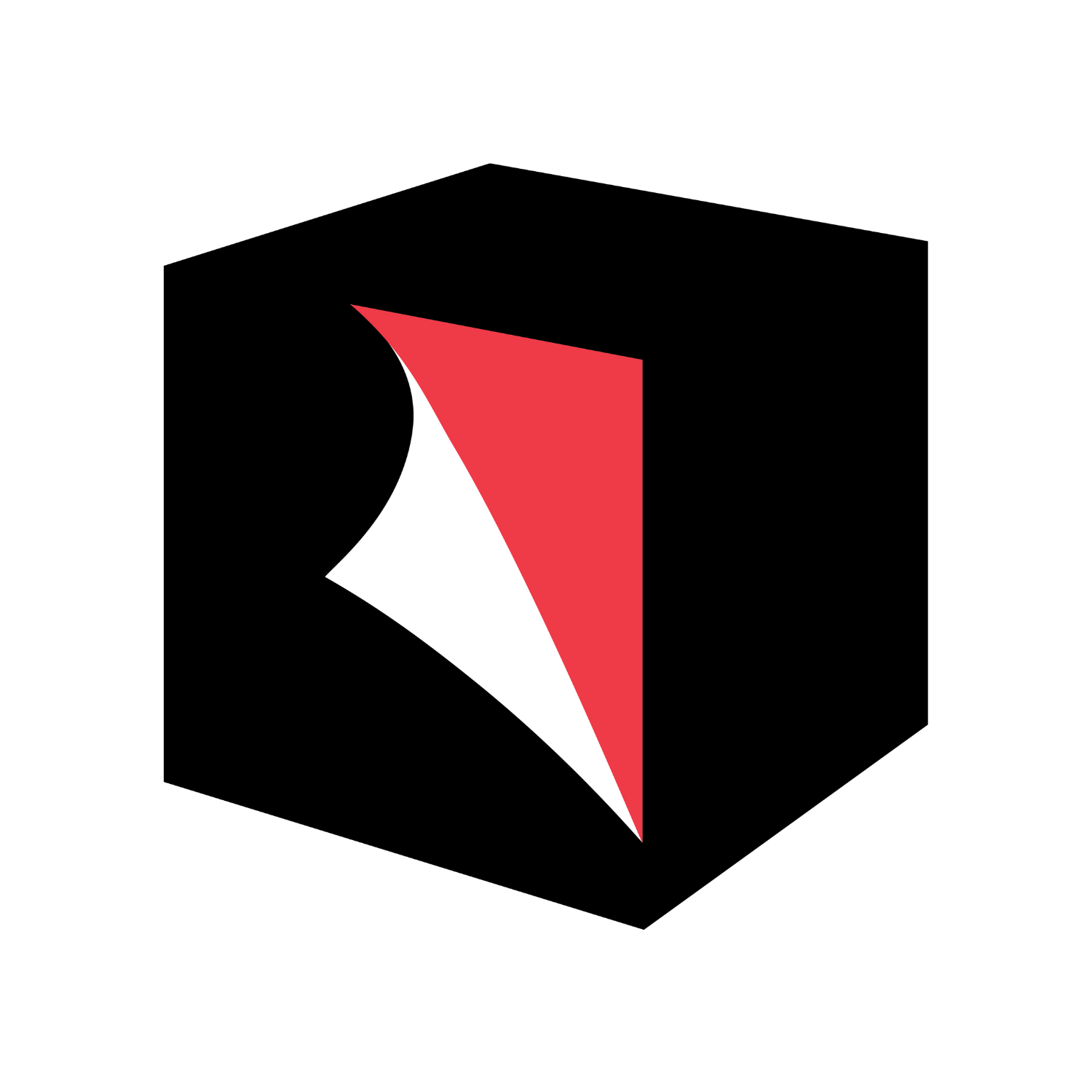Black cube with white and red inside