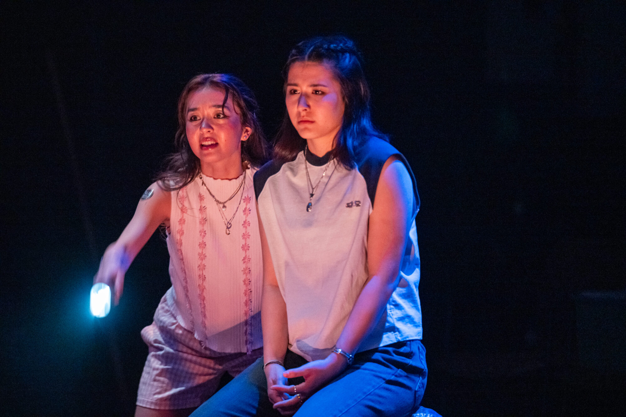 Lily Cline (right) in "The Grown-Ups" at CMU School of Drama