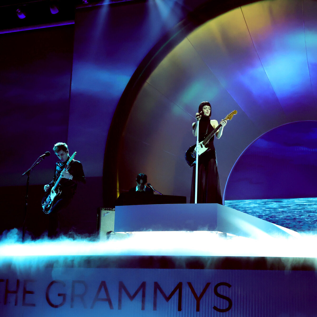 Jesse Perlman, Edward James, María Zardoya, Josh Conway, and Doron Zounes of The Marías perform onstage for the 68th GRAMMY Awards