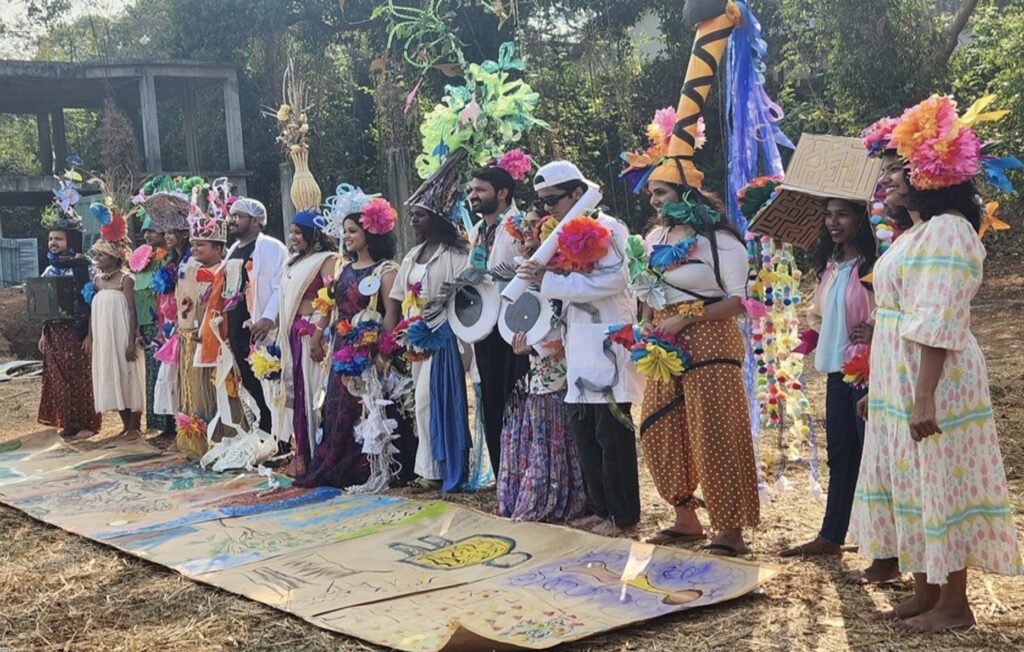 Design students showing their headdresses in India