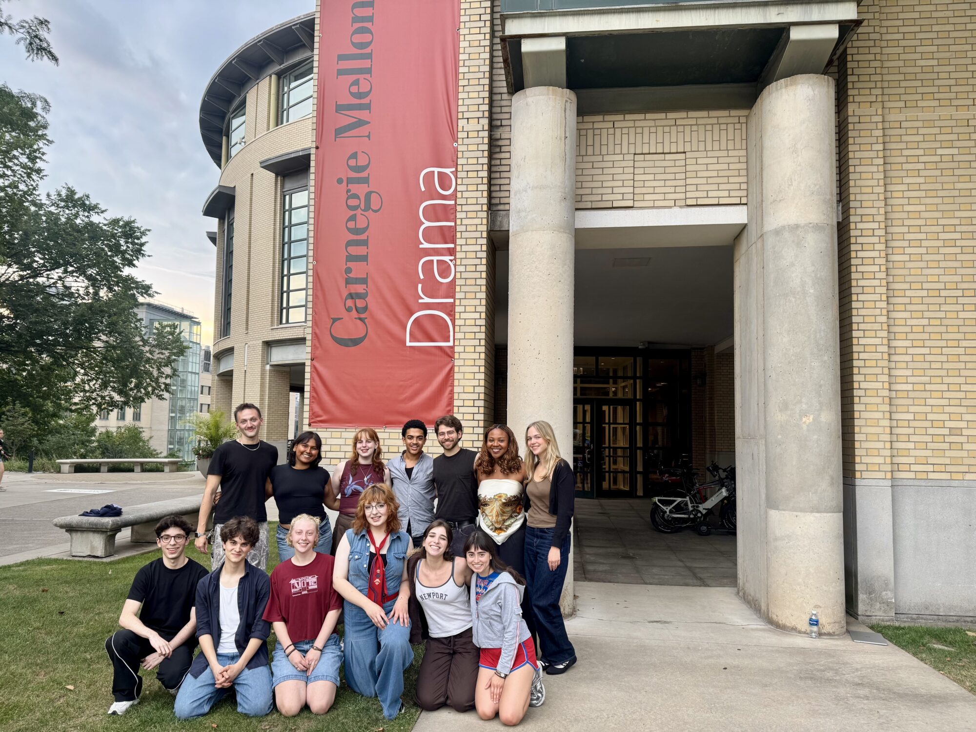 Drama Ambassador students in front of the Purnell Center for the Arts